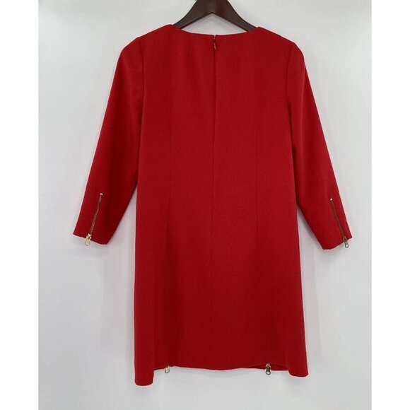 J Crew Dress Sheath Shift Exposed Zippers 3/4 Sleeve Boatneck Red Flaw Size 4 - Picture 3 of 15